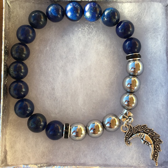 PeaceFrog Jewelry - Blue Lapis Lazuli Silver Hematite Moon Bracelet